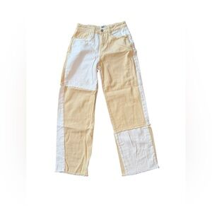 Princess Polly Two-Tone Boot Cut Jeans - Cream & White